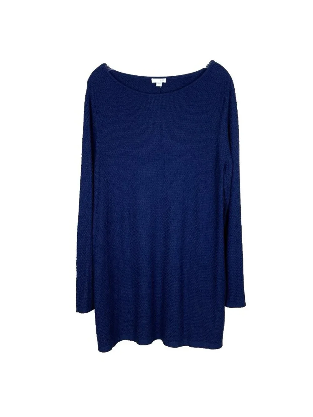J Jill Womens L Andrea‎ Sweater Tunic NEW Boat Neck Navy Textured Knit Lagenlook